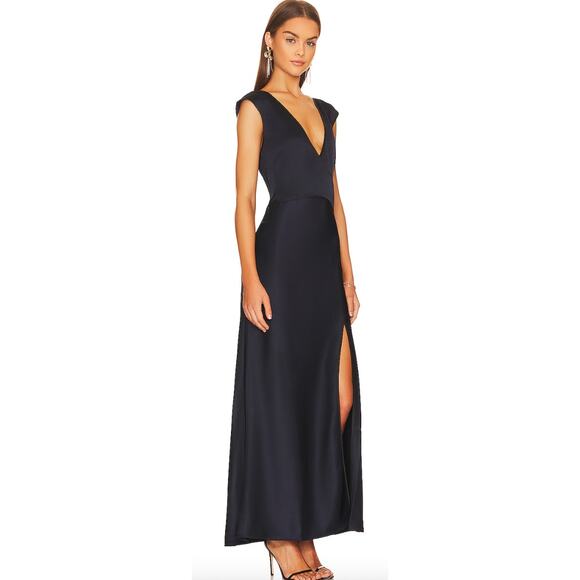 Revolve Bec + Bridge Kimberly Deep V Navy black trim Maxi Formal Dress Sz 4 NEW - Picture 2 of 6
